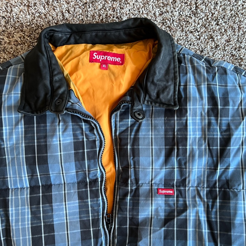 Supreme leather collar unisex check down jacket 19fw - Picture 4 of 12